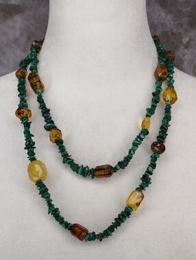 Artisan Crafted Malachite/Amber Necklace